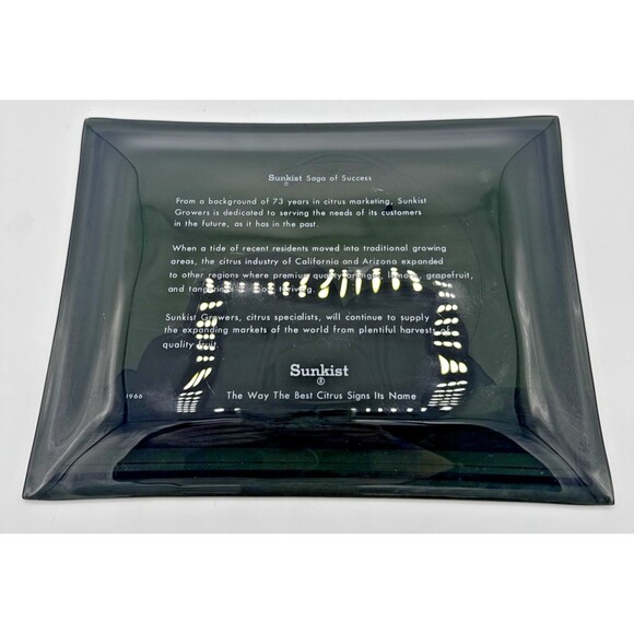 Vintage SUNKIST Smoke Glass & Gold World Saga Of Success Orange/Lemon Dish 9”x7” - Picture 8 of 10